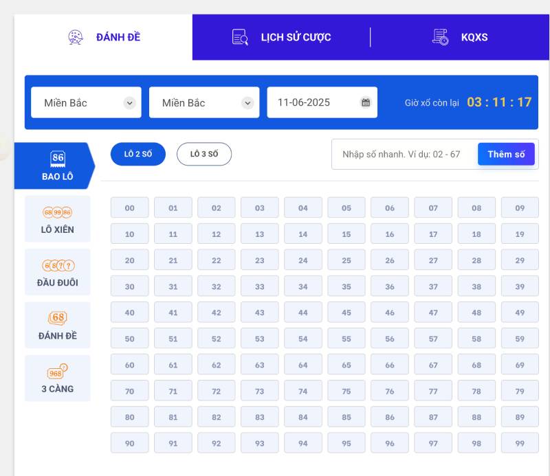 Đa dạng loại cược