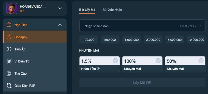 Nạp rút tiền nhanh gọn
